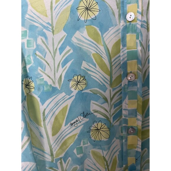 Sigrid Olsen 100% Silk Blouse Size Small Blue Green Retro 70’s Print Preppy - Picture 3 of 7